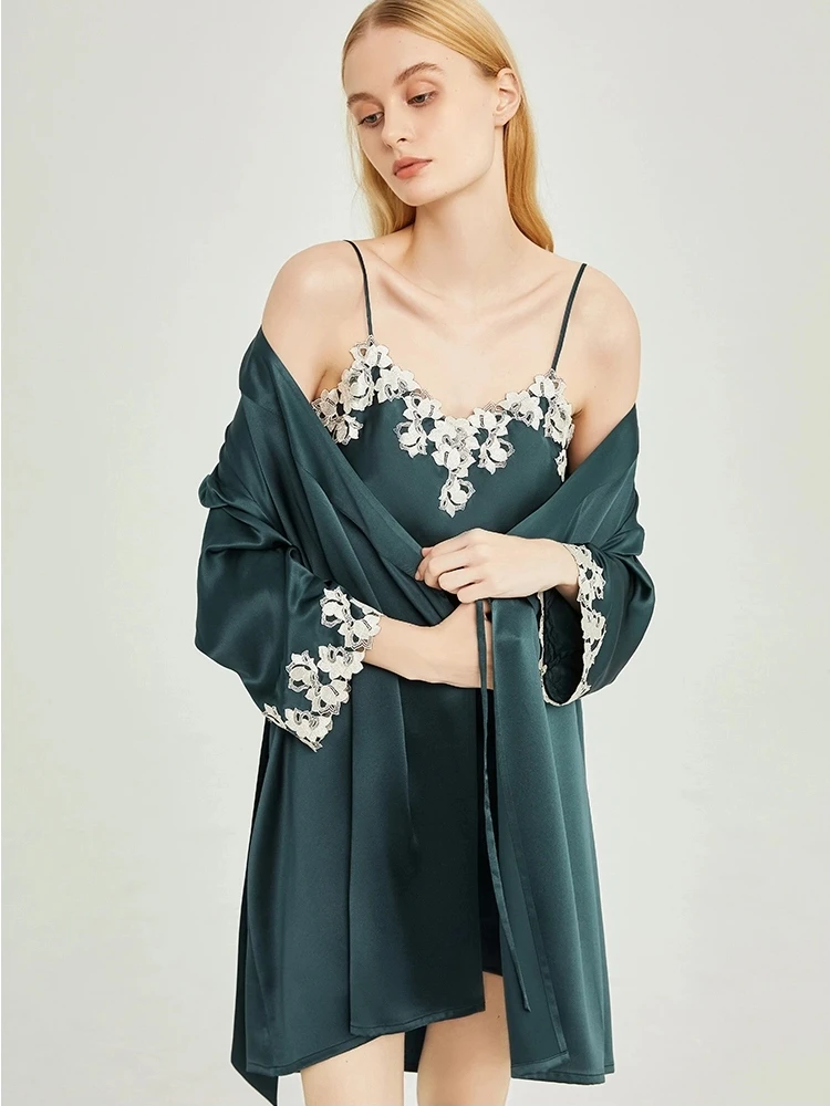 19MM 100% Mulberry Silk Robes Nightdress Pajamas Tie Up Bathrobe Slip Dress Short Kimono Robes Nightwear Sexy Chemise Sleepwear
