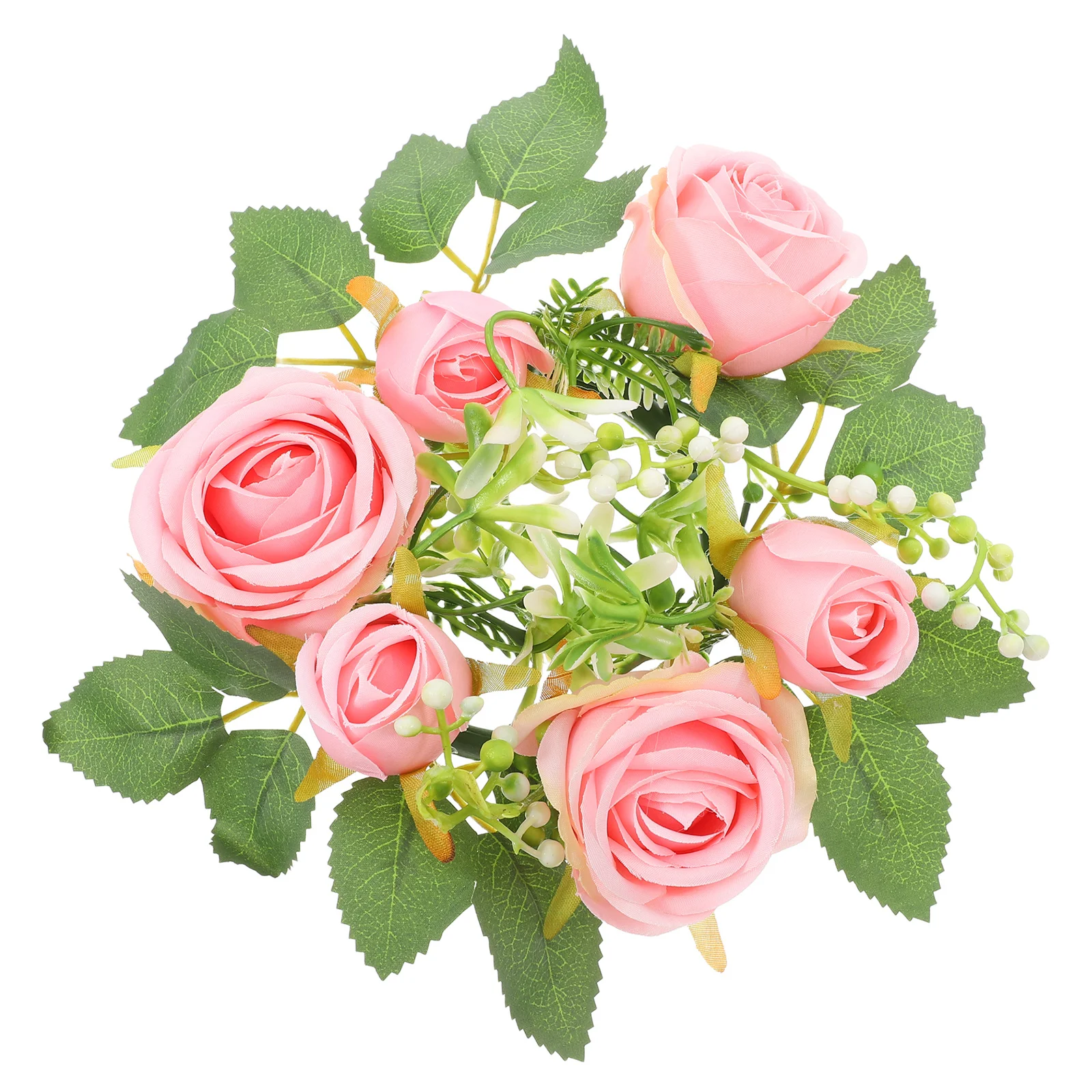 

Artificial Rose Candles Holder Wreath Romantic Wedding Reception Floral Centerpiece Table Decor Faux Eucalyptus Leaves