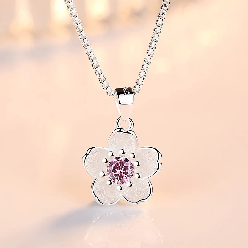 Real 925 Sterling Silver Crystal Flower Pendant Necklace Stud Earrings Jewelry Sets For Women Vintage New FQL23079