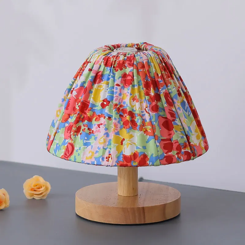 Pastoral Style Cloth Cover Solid Wood Small Table Lamp Retro Bedside Lamp Bedroom Girl Warm Night Light Decorative Lamp Nordic