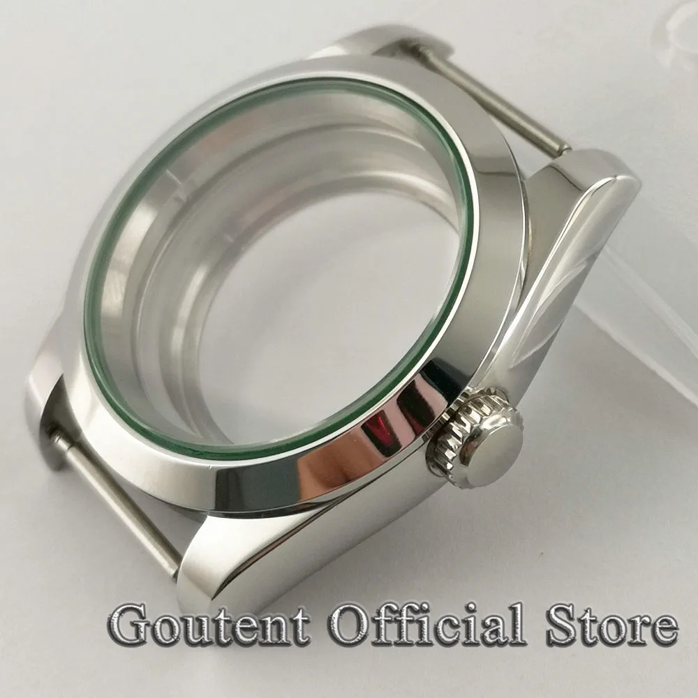 36mm/39mm Silver Sapphire Watch Case Green Glass Gasket For NH35 NH36,MIYOTA8215/821A,2813 3804,ETA 2836 2824 Movement