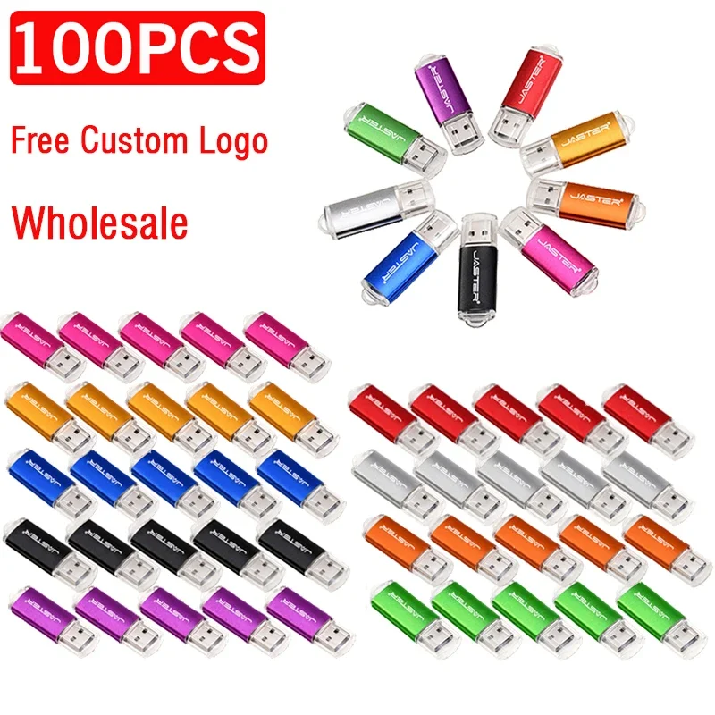 

100 PCS LOT USB Flash Drive 128GB Free Custom logo Pen Drive 64GB Real Capacity Memory Stick 32GB 16GB Colorful Metal Promotion