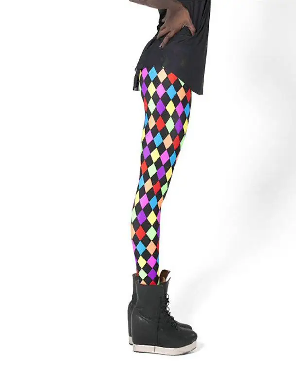 Legging wanita, legging perempuan ketat XL bercetak rhombus geometris warna-warni 3406