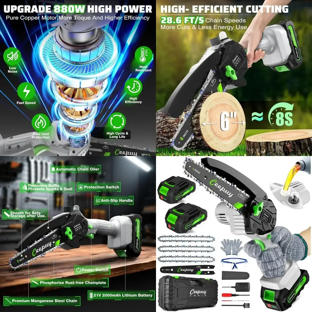 

Беспроводная мини-бензопила, 6-дюймовая портативная электрическая бензопила с автоматической масленкой/блокировкой безопасности/маленькая ручная пила с питанием от батареи f