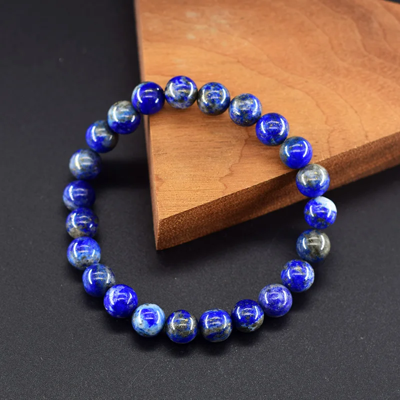 Natural Lapis Lazuli Beaded Amulet Bracelet, Original Blue Lazurite Gemstone Protection Jewelry Gift for Men & Women