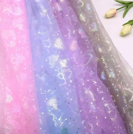 Weicher Tüll, glitzernde Liebesstern-Stoffe, farbiger Vorhang, Netzstoff, Boden-Tüllrolle für Hochzeitsdekoration, Pettiskirt-Tutu