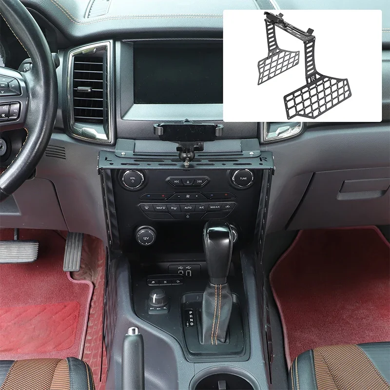 For Ford Ranger 2015-2022 Aluminum Alloy Black Car central control gear expansion mobile phone bracket platform car accessories