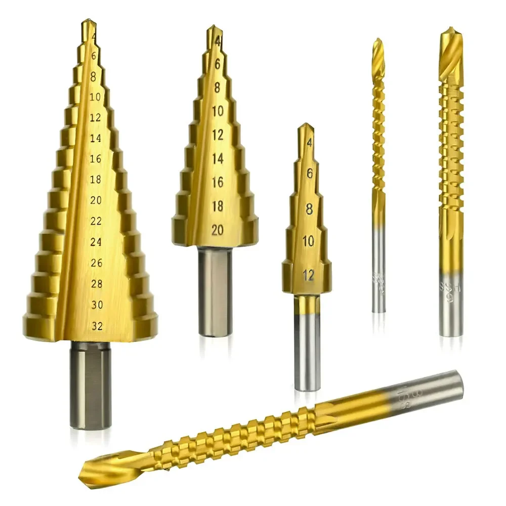 6Pcs 4-12/4-20/4-32mm Triangular Shank Straight Slot Step Drilling 3/6/8 Saw Drilling, Drilling Tool Set