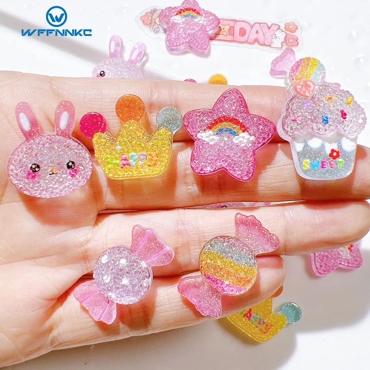 WFFNNKC 10/20Pcs Resin Crafts Cute Rabbit Candy Crown Planar Charms Decor Woman DIY Earring Hairpin Jewelry Making Accessories