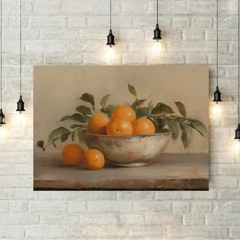 Frameless Canvas PaintingVintage Wall Art Italy Olive Tree In Vase Lemon Orange Pear Peach Canvas Painting Poster Prints Still L