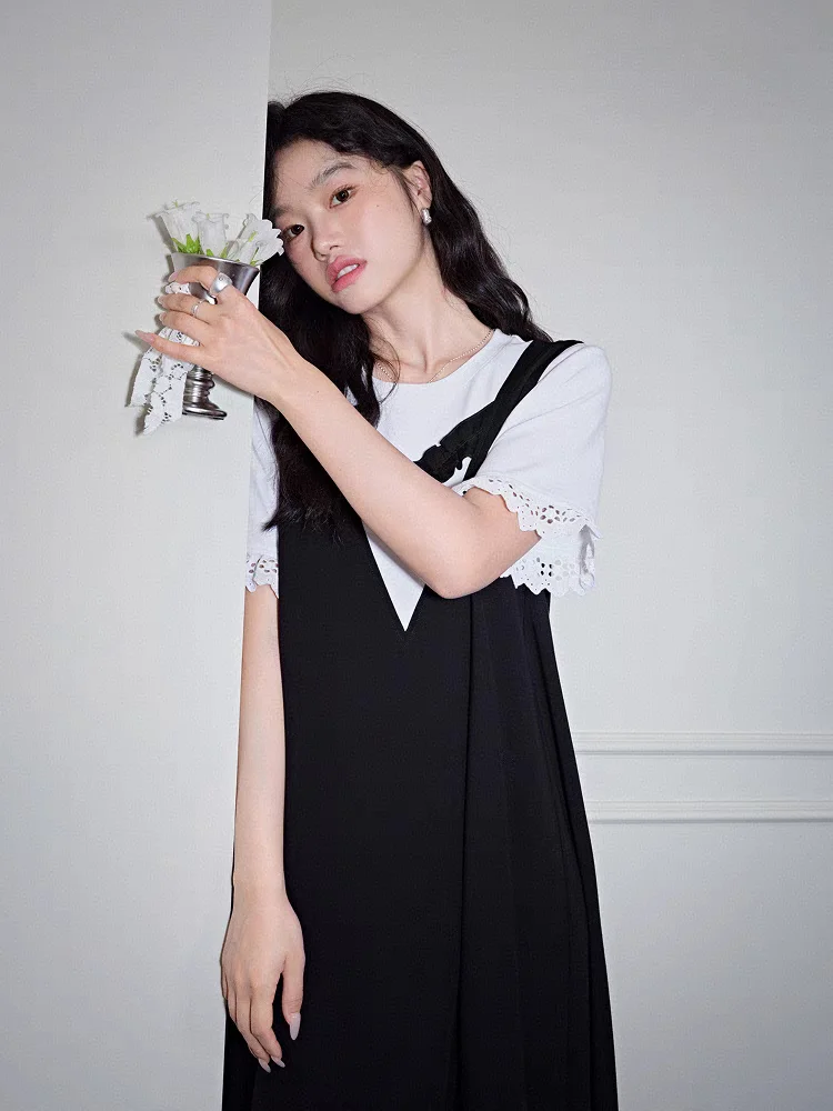 Été faux deux pièces Dr ort Sve t-shirt jupe gilet femmes ensemble complet nouveau Sle banlieue vent l taille Dr