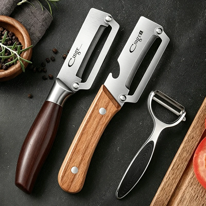 Stainless Steel Peeler for Slicing Fruits and Vegetables Multi-Function Kitchen-Specific Peeler with Wooden/ Steel Handle