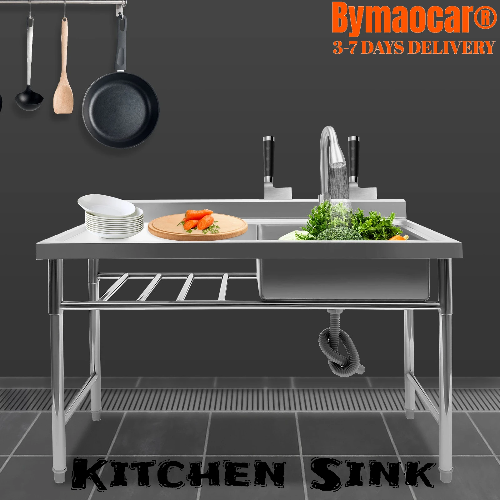 

Stainless Steel Commercial Kitchen Sink Set, Single Bowl Kitchen Sinks Utility Sink for Restaurant, Kitchen