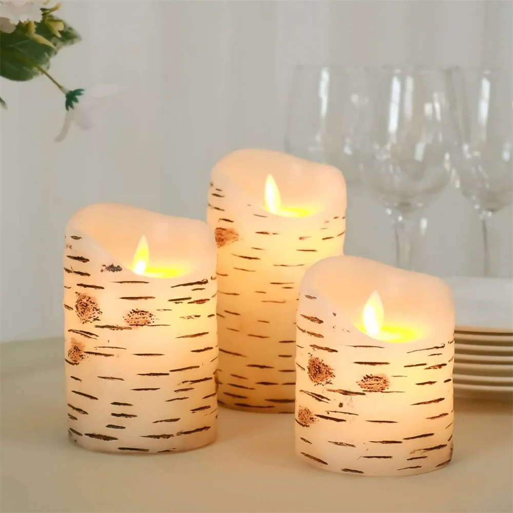 Berkenblaas Vlamloze led-kaarsen Creatieve kaarsverlichting Op batterijen werkende swingende lont voor kersthuisverjaardagsdecoratie