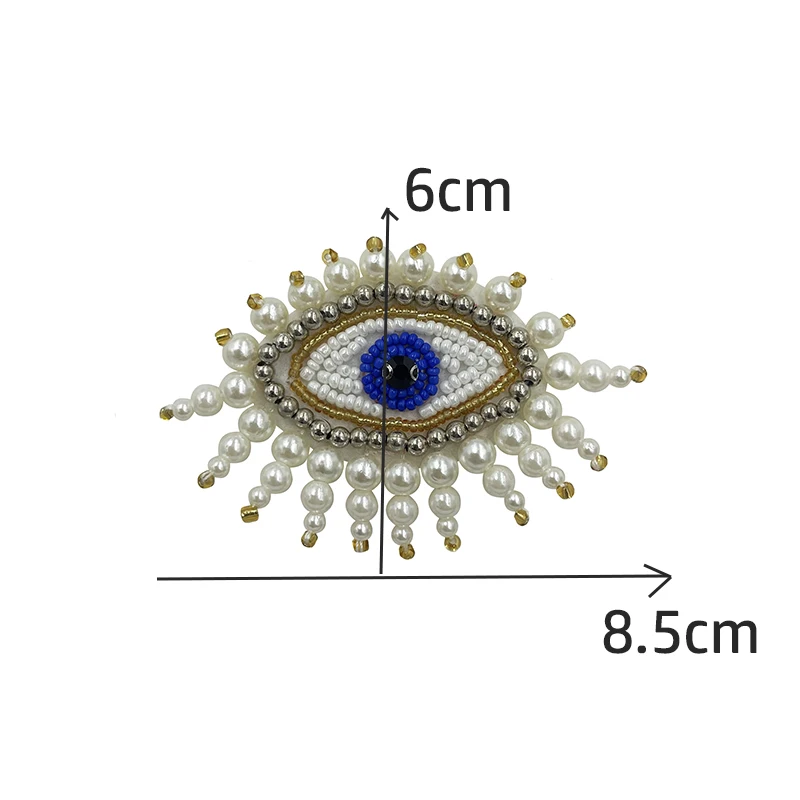 Handmade Pérolas Rhinestone Bordado Eye Vestuário Patch, Pano Adesivo, Broche DIY, Saco, Cap Decoração, Acessórios, Fábrica Atacado