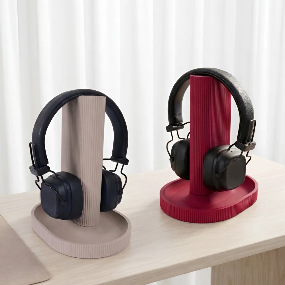 Vertical Ribbed Headphone Stand With Base Tray Minimalist Over Ear Headset Holder Desktop Display Rack Gaming Headphones Storage