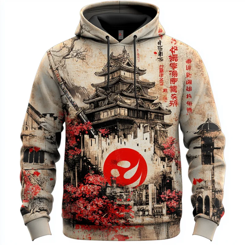 

3D Japanese Samurai Print Hoodies For Men Street Hip Hop Harajuku y2k Clothes Autumn and Winter Casual Sweatshirts Fashion Tops