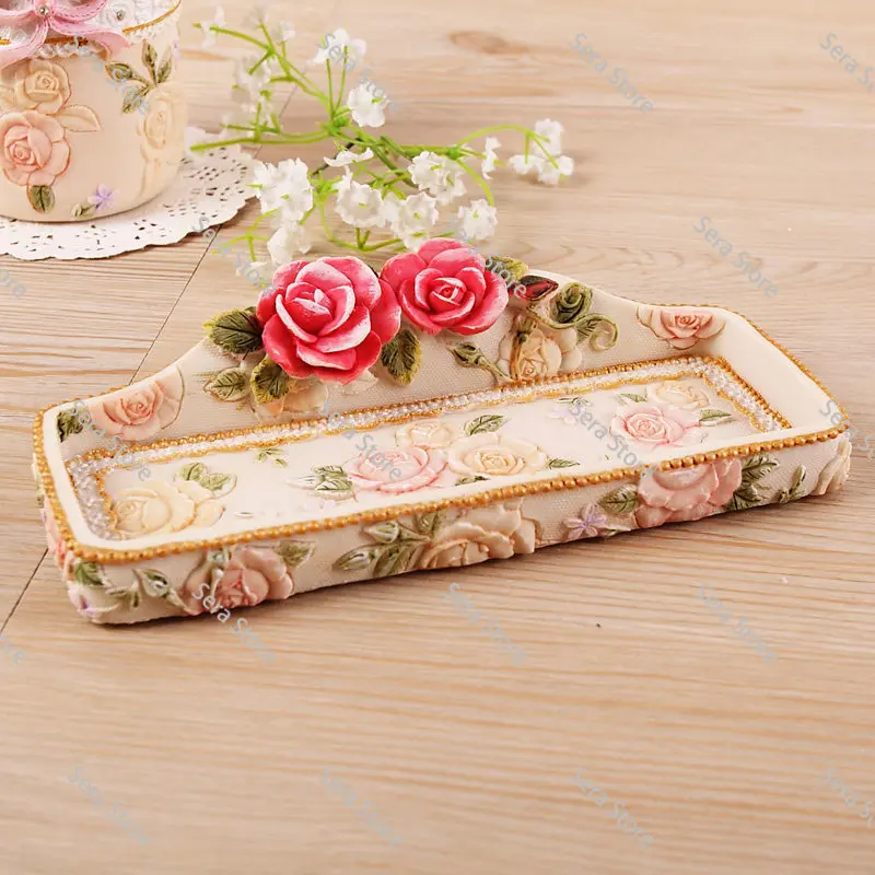 European Vintage Princess Resin Jewelry Storage Tray, Korean Home Decoration Palace Makeup Pen Tray