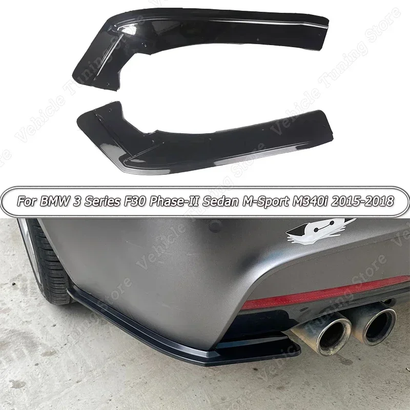 2Pcs Car Rear Bumper Splitter Spoiler Rear Corner Wrap For BMW 3 Series F30 Phase-II Sedan M-Sport M340i 2015-2018 Gloss Black