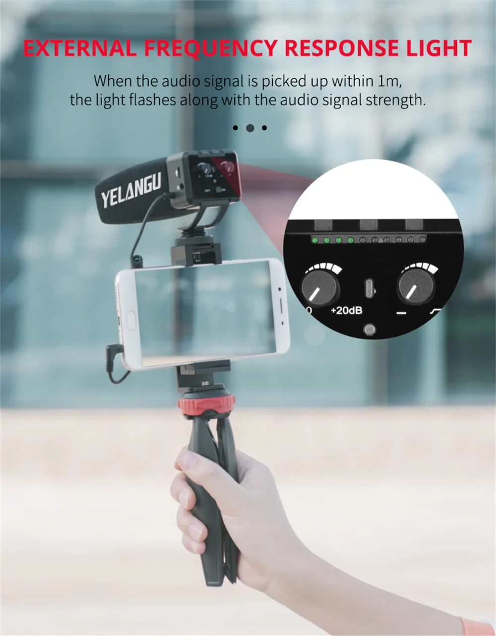 YELANGU Professionelle Auf-Kamera Interview Mikrofon 3-ebene Gain 3,5mm Audio Stecker für DSLR Kamera VLOG Stereo zeigt Microfone