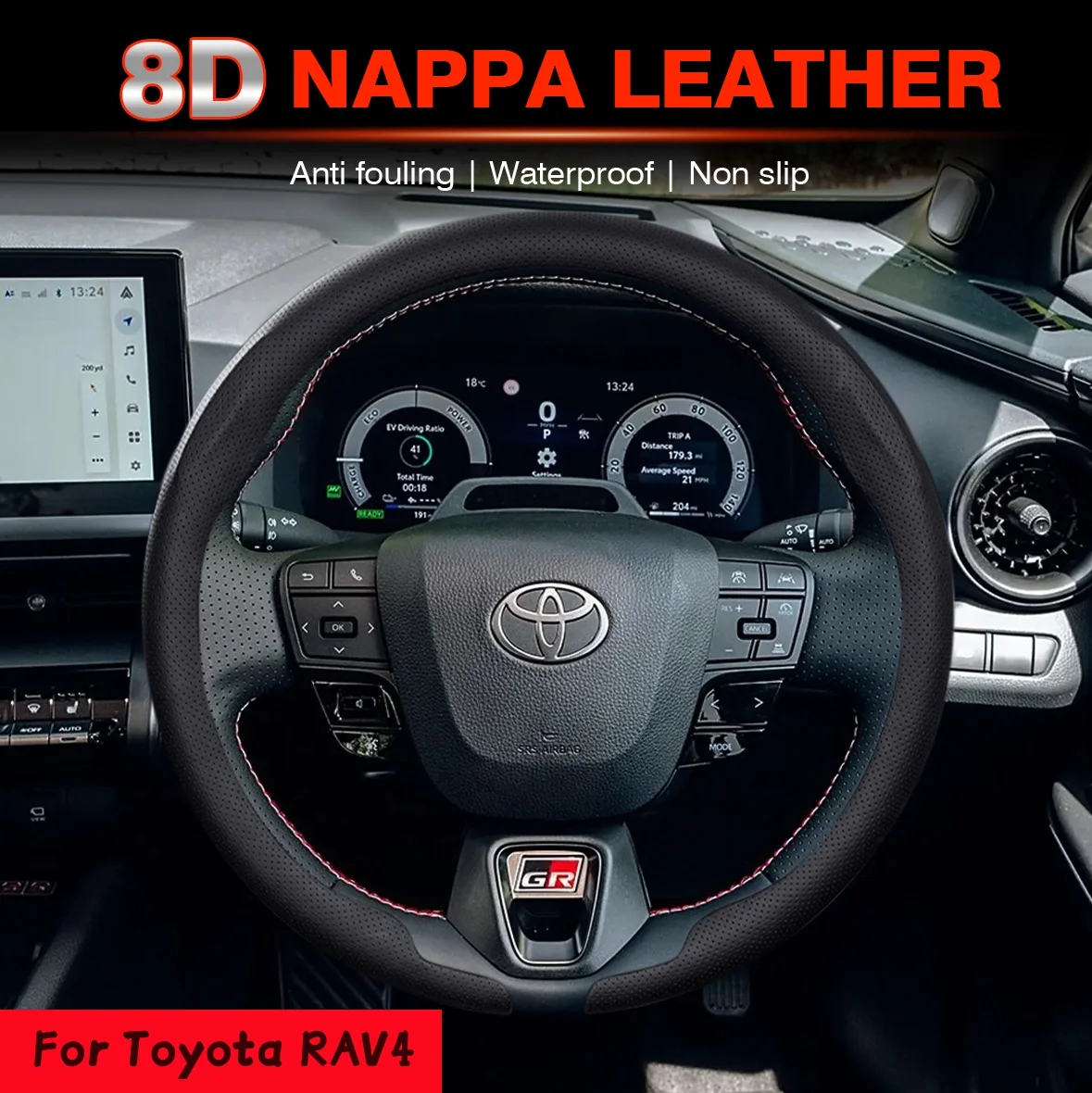 

For Toyota RAV4 Cross Steering Wheel Cover Nappa leather Premiere Z Adventure Hybrid Dynamic GR Sport 2018-2024 2025 Non-Slip