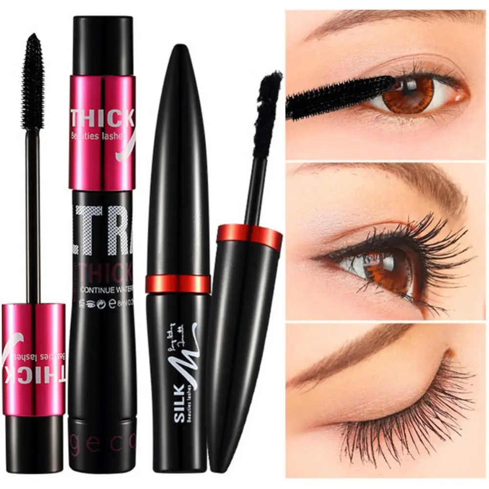 Set di mascara in fibra di seta doppio tubo naturale impermeabile denso di lunga durata senza mascara colorante Halo crema per l'estensione del trucco di bellezza