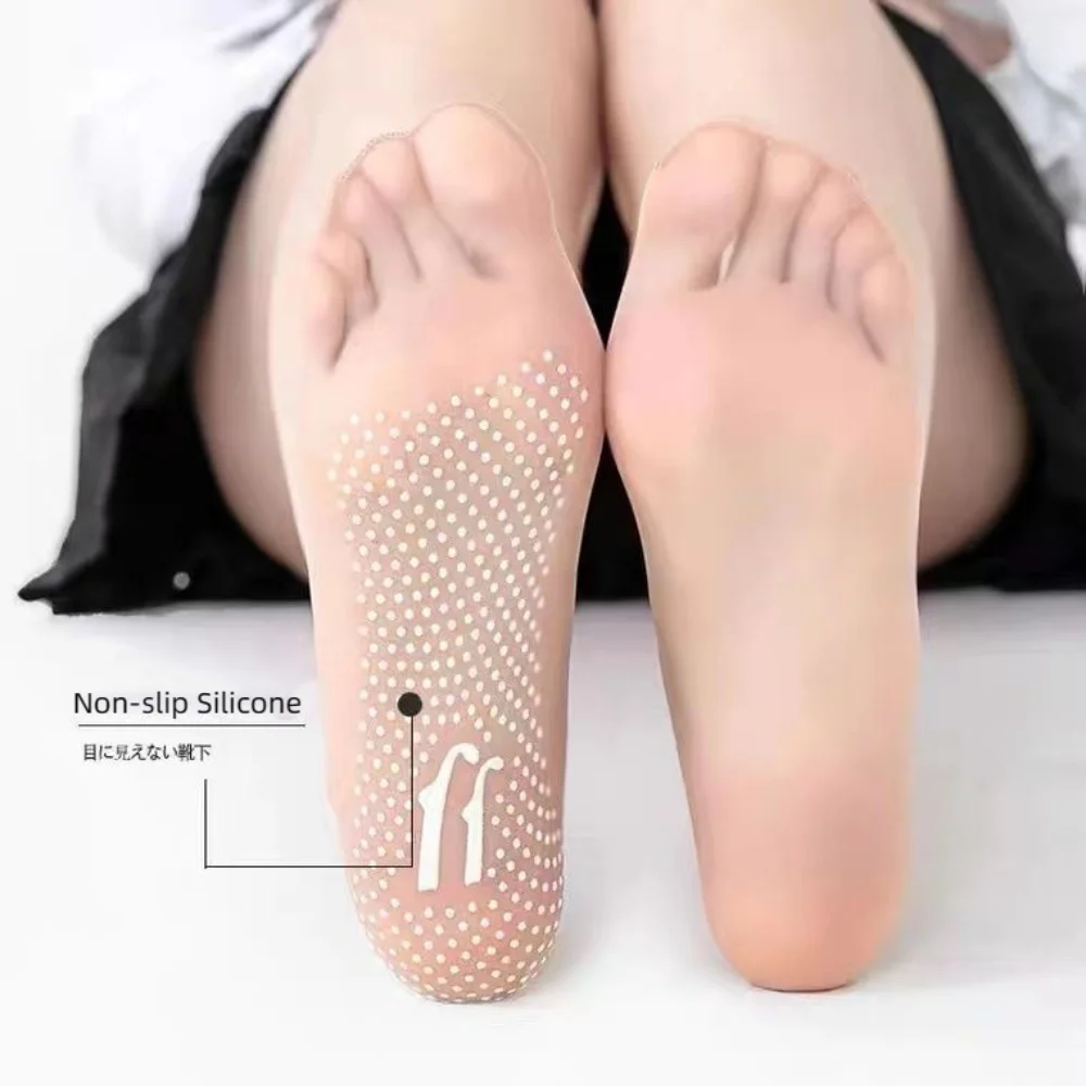 5Pairs Transparent Non-slip Crystal Silk Socks Nylon Breathable Women Invisible Socks Silk Sheer Ankle Socks Silicone Bottom