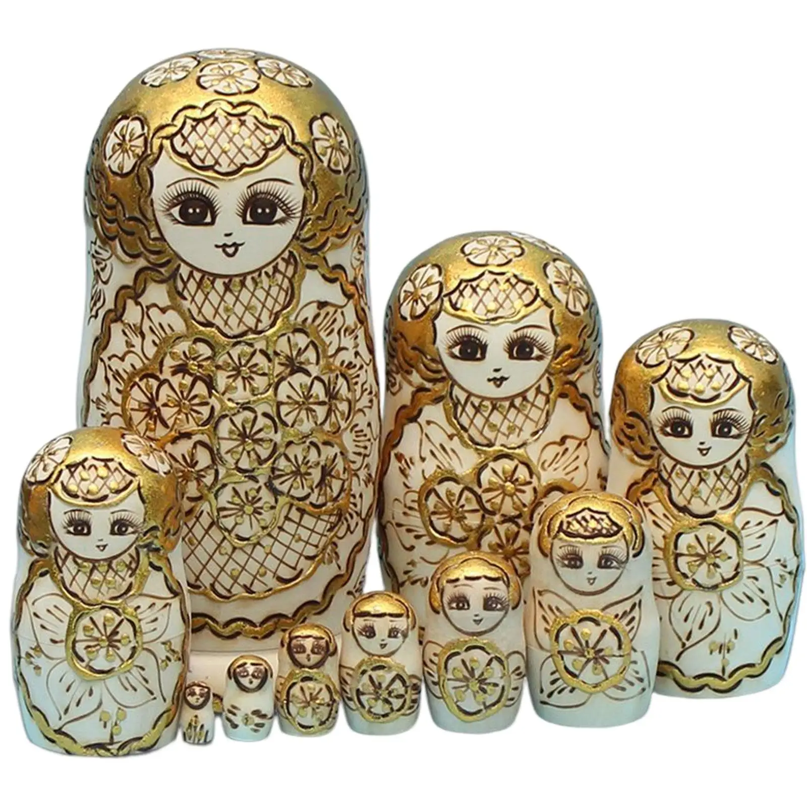 10 Pieces Wooden Russian Nesting Doll Wood Stacking Toy Matryoshka Collectible Traditional Nesting Doll for Home Decoration Room