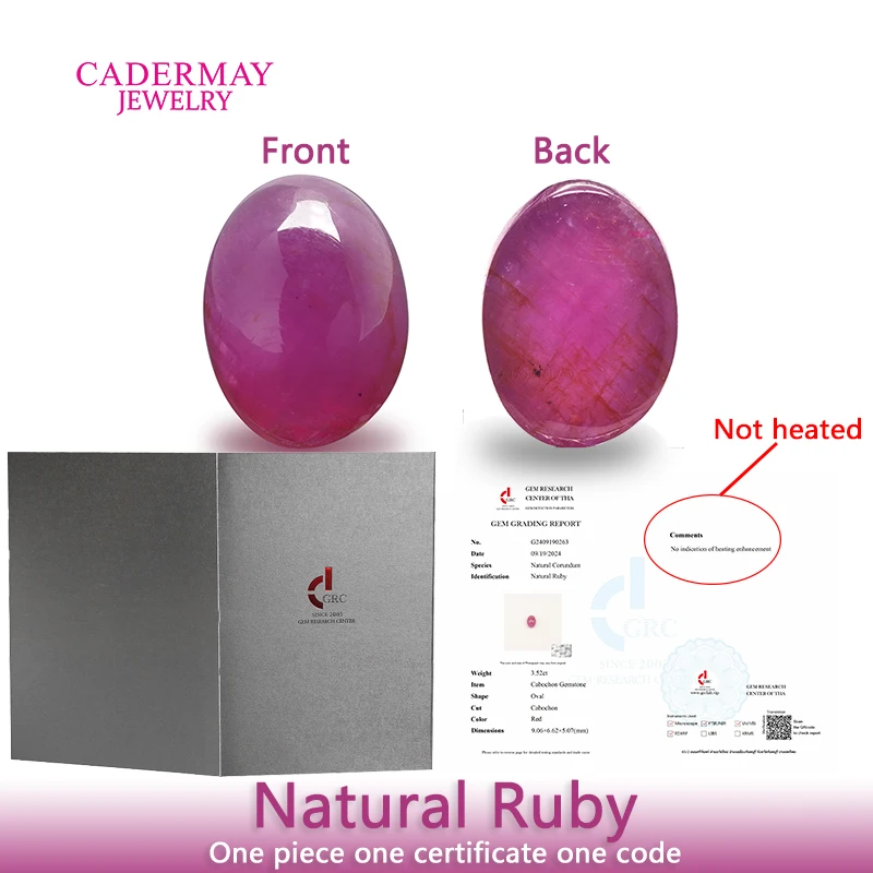 GRC Certificate Not Heated Natural Ruby 3.52ct Oval Cabochon Red Natural Ruby Gemstones For Jewelry Making