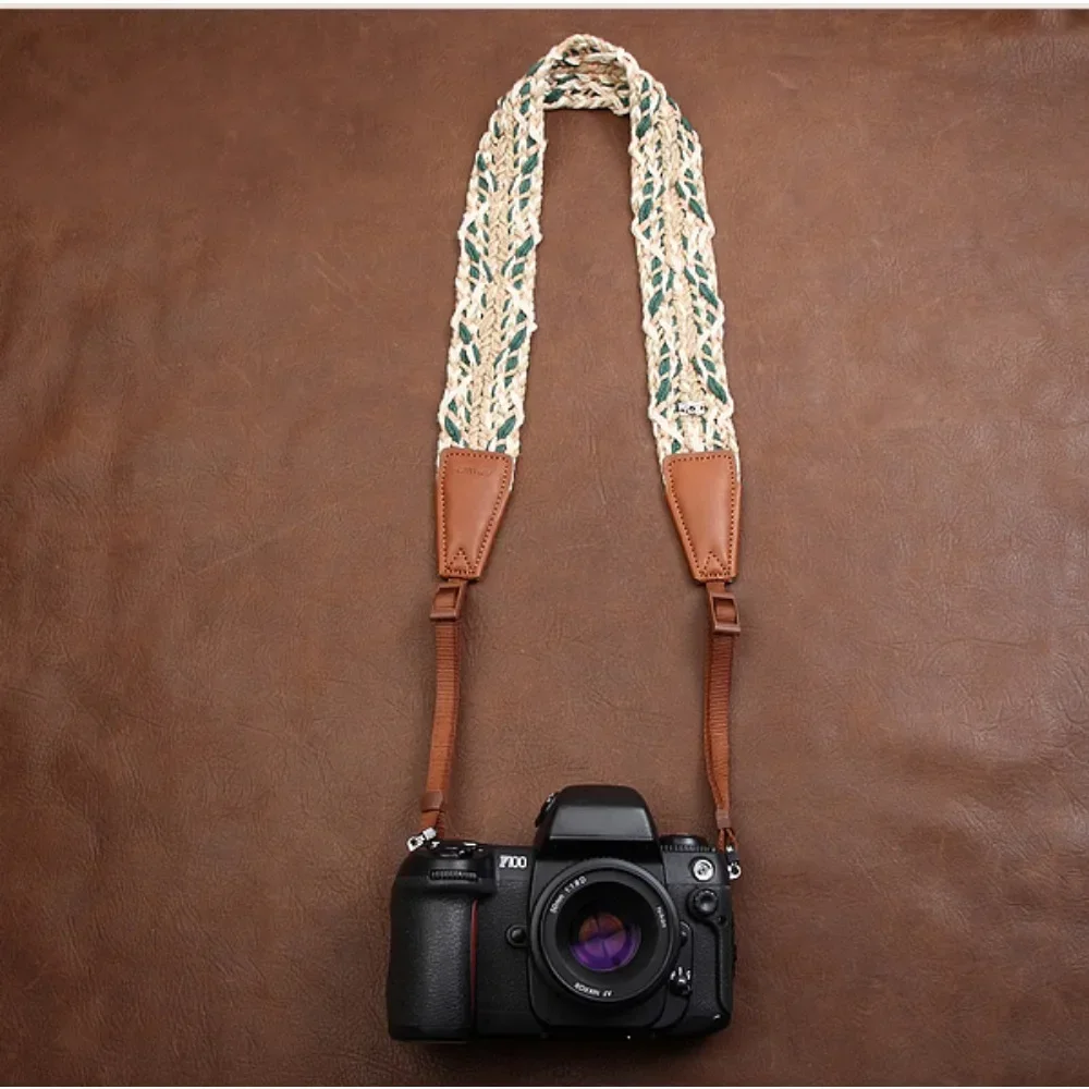 Camera Shoulder Neck Strap Belt Anti-Slip Adjustable Cotton Leather Woven Strap for DSLR Micro Single