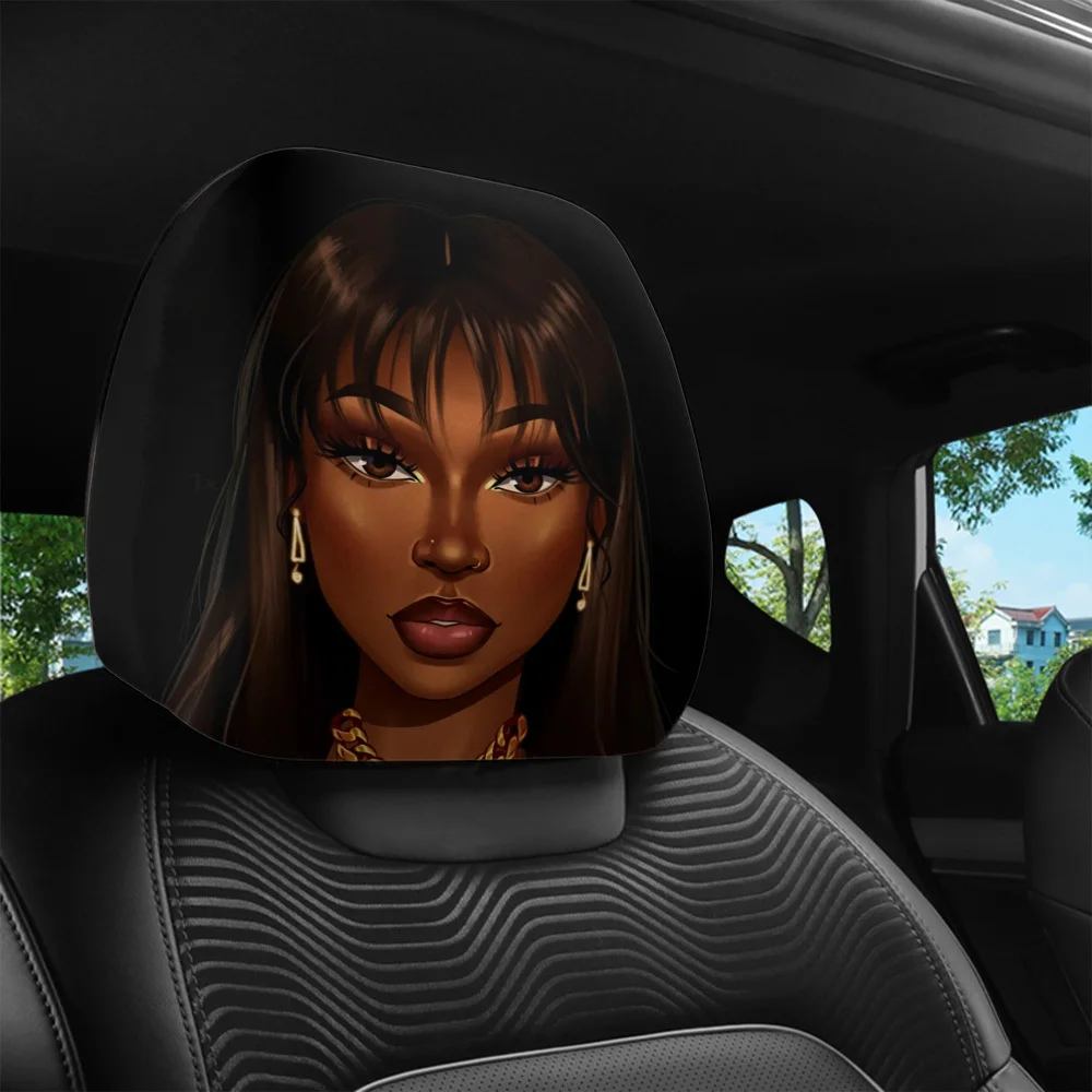 Western Style Fashion Character Print Headrest Cover, Easy To Install, Universal Fit Car Headrest Cover
