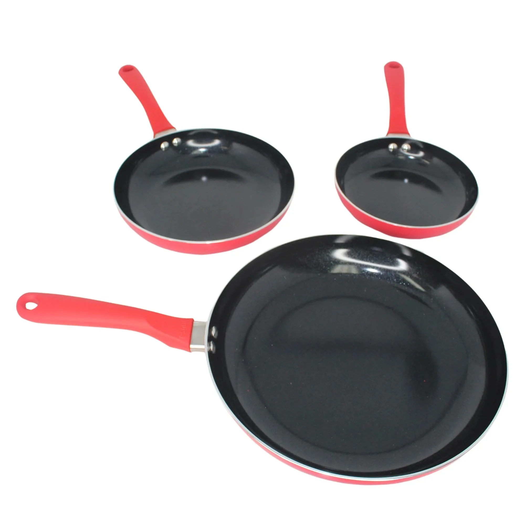 

Nonstick Ceramic Cookware Set 3-Piece 7in/9in/11in, with Stay-Cool Handles, Aluminum, Red