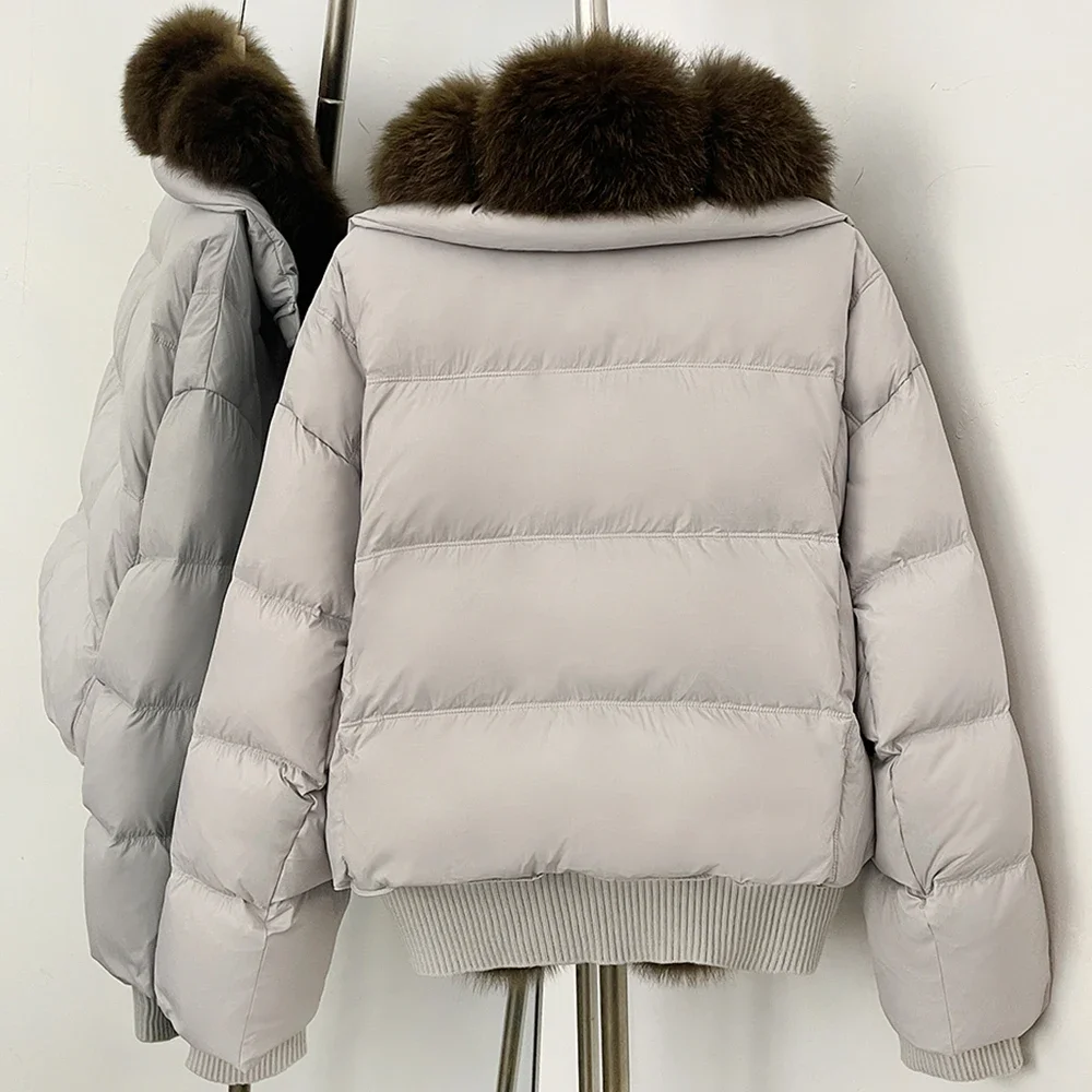 OFTBUY New Winter 90 Duck Down Jacket Women Real Fox Fur Short Warm Puffer Coat Female Fashion Casual Natural Fur Outerwear Lady
