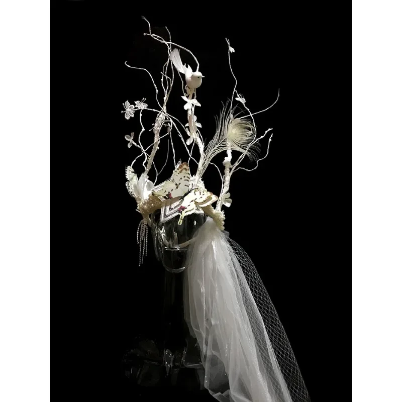 Creative Bride Exaggerated Underwear Walk Show Makeup Styling Mori Flowers Birds
