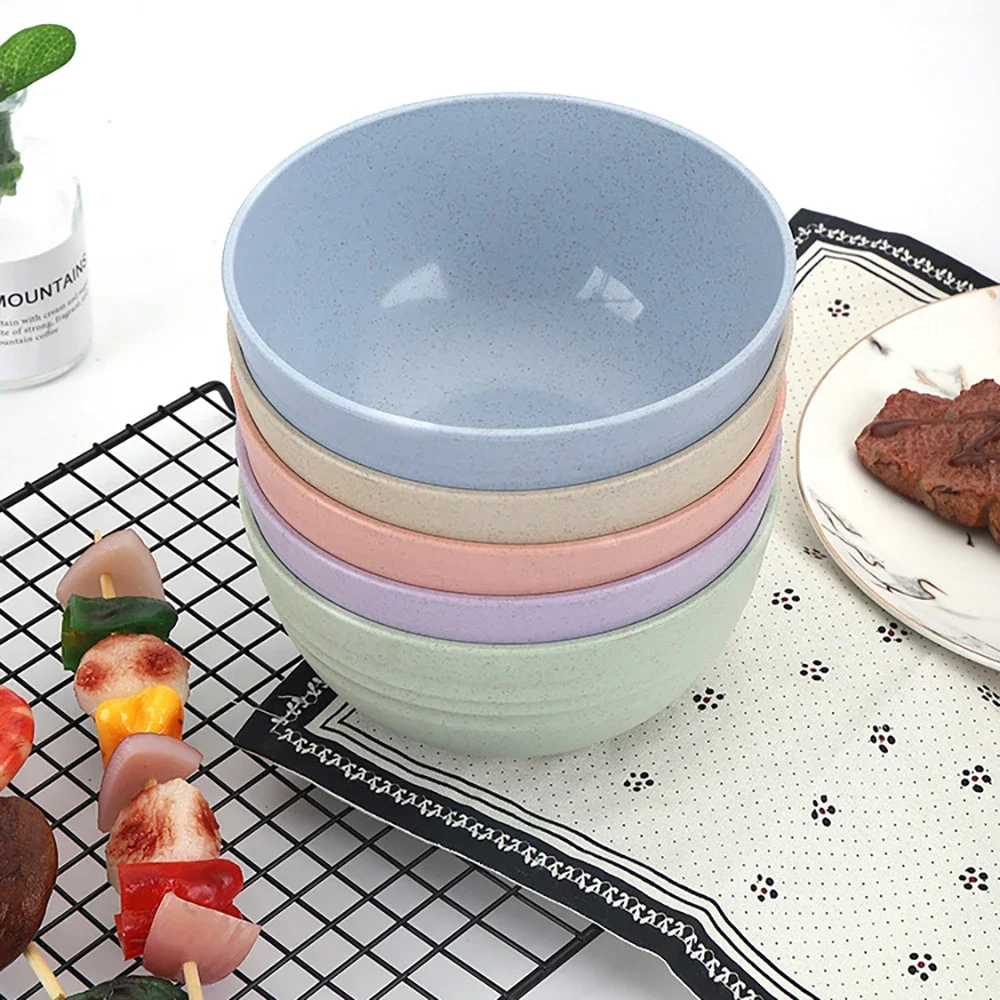 Nordic Colored Wheat Straw Bowls Circular Shatter Resistant Plastic Tableware Bowls for Household Use