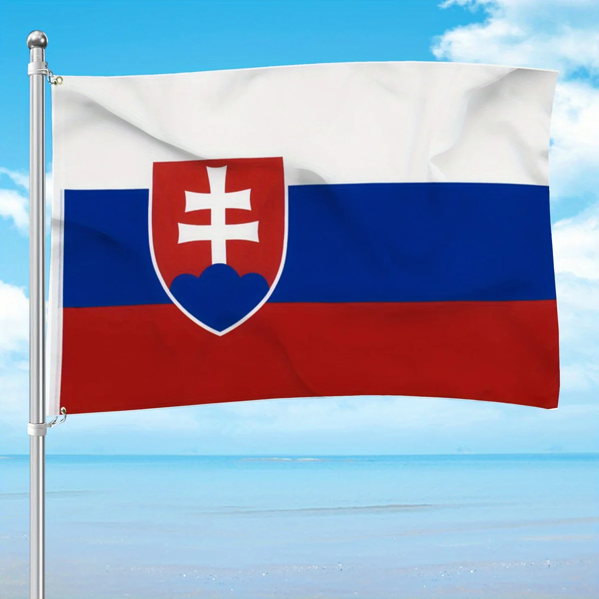 

1pc 2d flat Slovakia Flag, 3X5Ft Hanging Polyester Slovak National Flag, with Brass Grommets, Vivid Colors, Outdoor Decorations