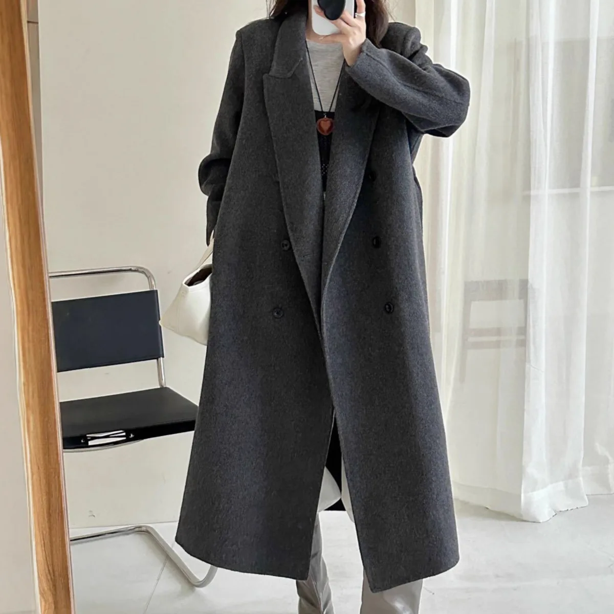 BJTZ 2025 معطف صوف نسائي فاخر جديد مزدوج الوجه مصنوع يدويًا قسط سميك دافئ خريف شتاء موضة ملابس خارجية أنيقة أنيقة