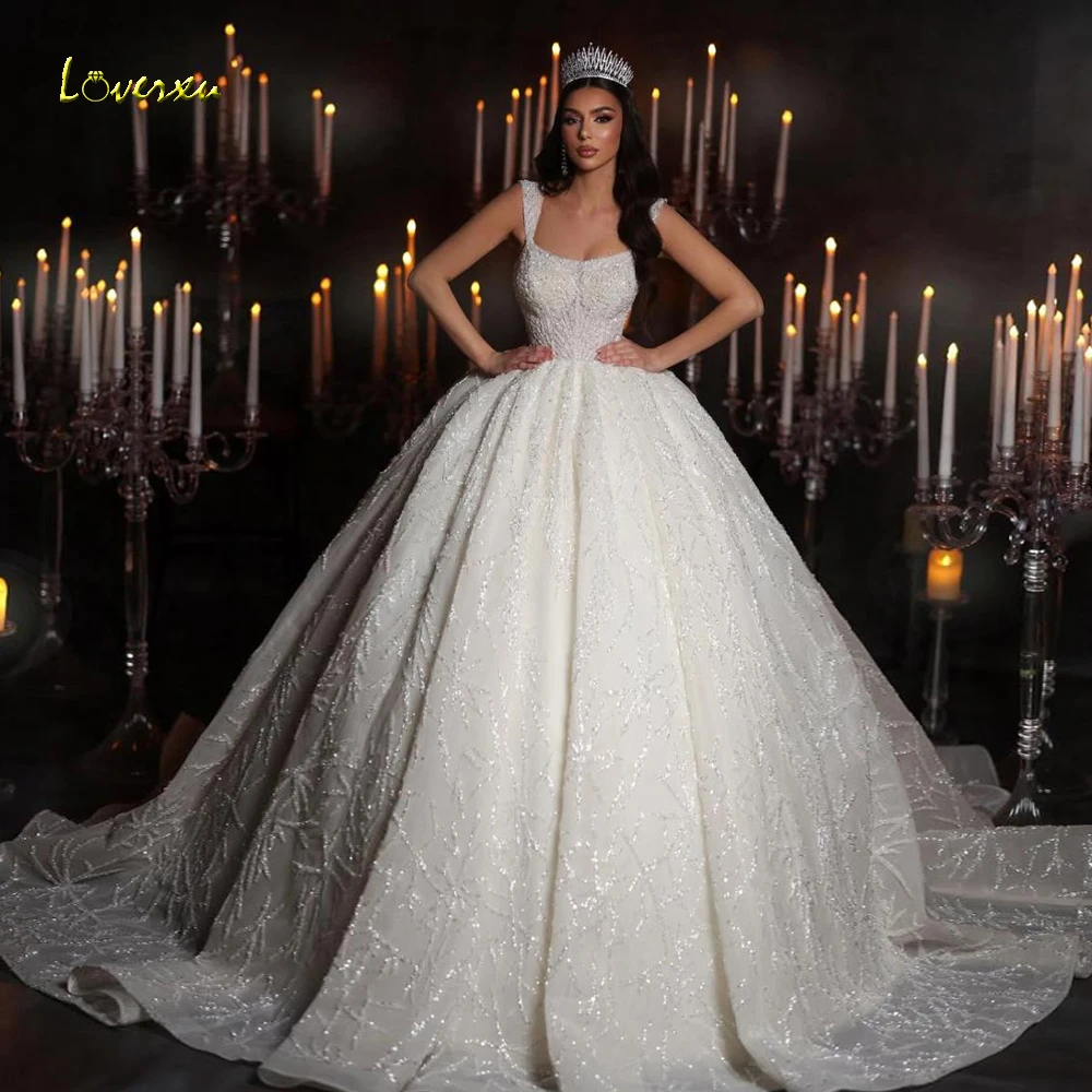 

Свадебное платье Loverxu Ball Gown с блестками, без рукавов, с вырезом-лодочкой, кружевное, расшитое пайетками, королевское, на заказ