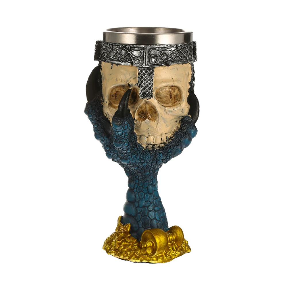 Skull Wine Glass with Claw Resin Stainless Steel Liner Chalice Medieval Skeleton Goblet Drinkware Collectibles