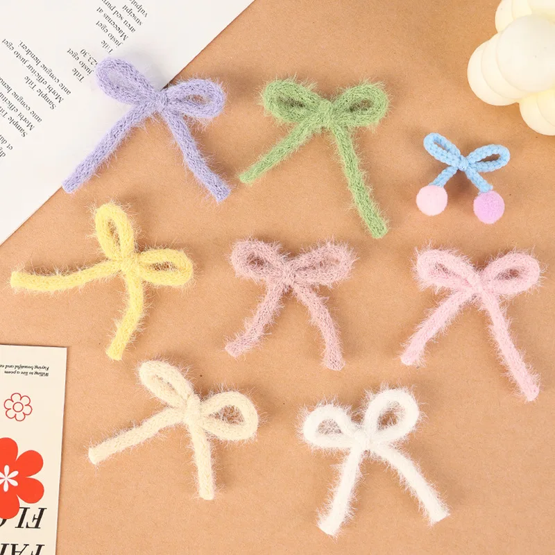 20PCS Macrame Colour Woolen Edge Bow DIY Knitting Colourful Kids Bangs Clip Accessories Decoration