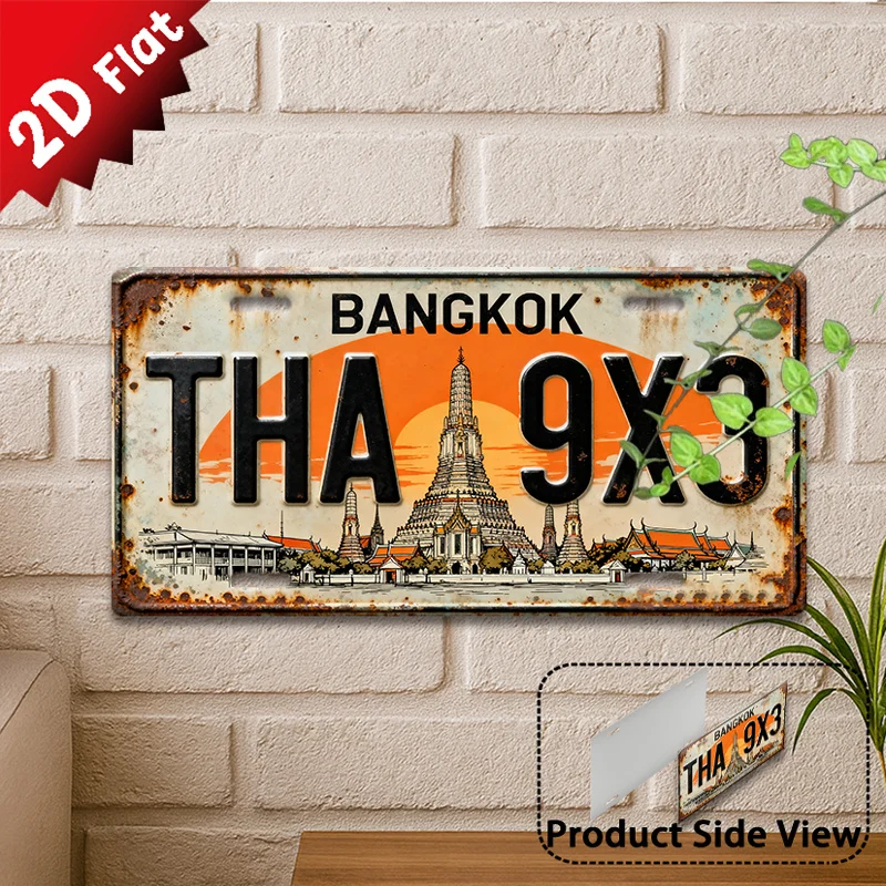 2D Flat -1pc, Vintage Metal Plaque for Decorative Use Only, Outdoor Sign & Wall Decor, THA 9X3 Metal Sign Featuring a Bangkok