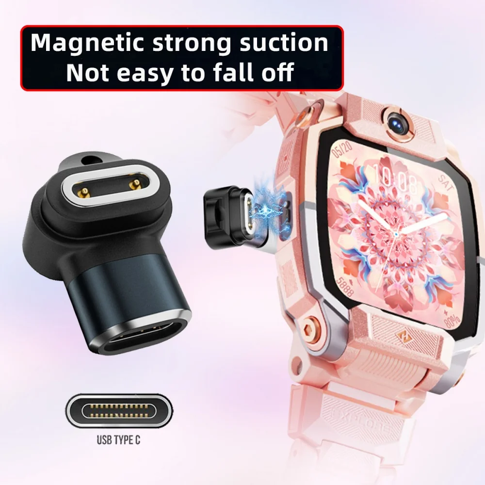 2 قطعة/الوحدة المغناطيسي ساعة ذكية محول الشحن العمودي USB نوع-C إلى 2-Pin متوافق مع IMOO Z6 Z6S Z6Pro Z7 Z7A Z7S