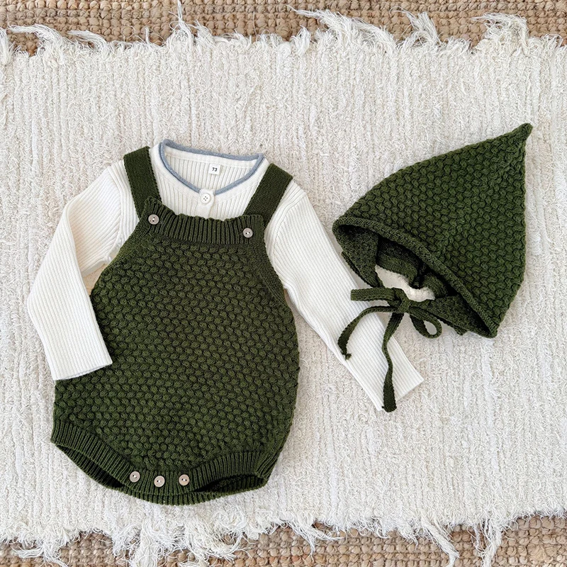 ربيع جديد 2026 ملابس الأطفال طفل رضيع الفتيان فتاة محبوك رومبير الرضع طفل بلا أكمام بلون محبوك بذلة + قبعة #6