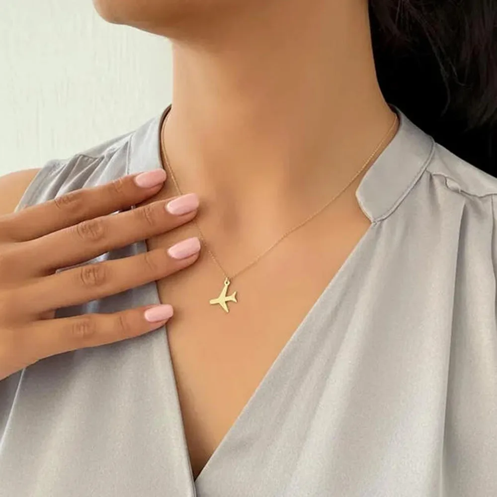 

Ожерелье из чистого золота 14K в форме самолета, изысканный подарок для любителей путешествий, подходит для пилотов, бортпроводников и т.д.