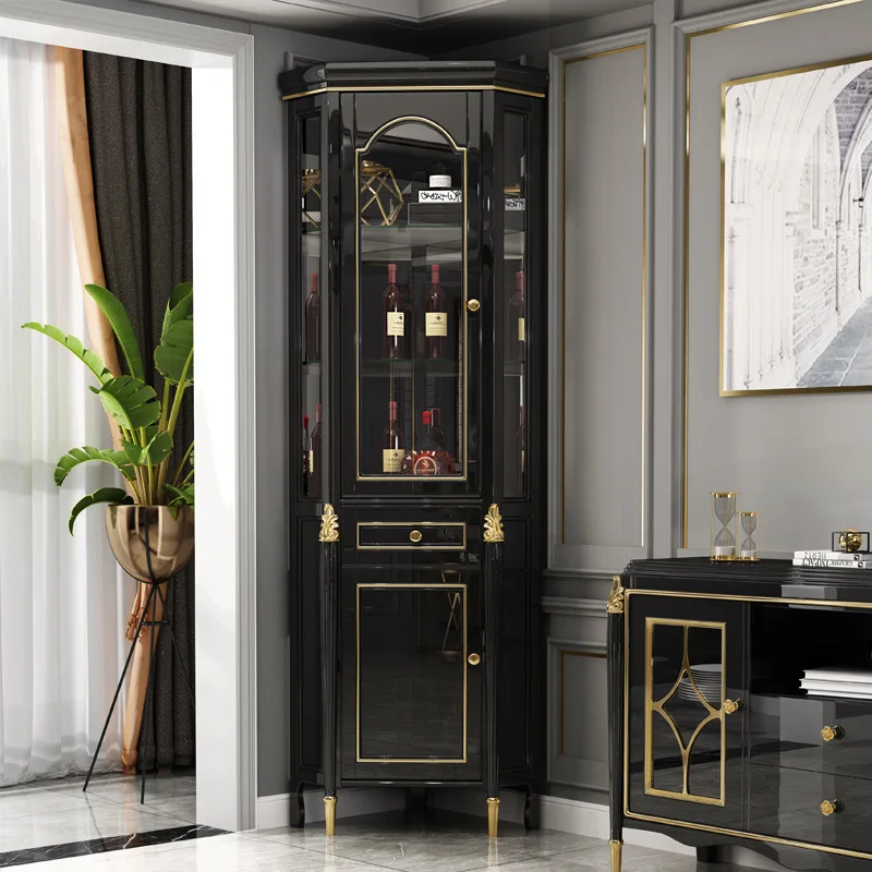 Corner cabinet, corner cabinet, triangular light luxury wine cabinet against the wall, living room corner cabinet, solid wood co