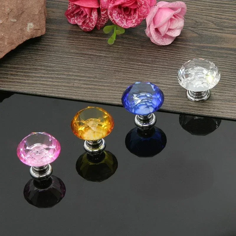 Colorful Diamond Shape Design Crystal Glass Knobs Cupboard Drawer Pull Kitchen Cabinet Door Wardrobe Handles Hardware