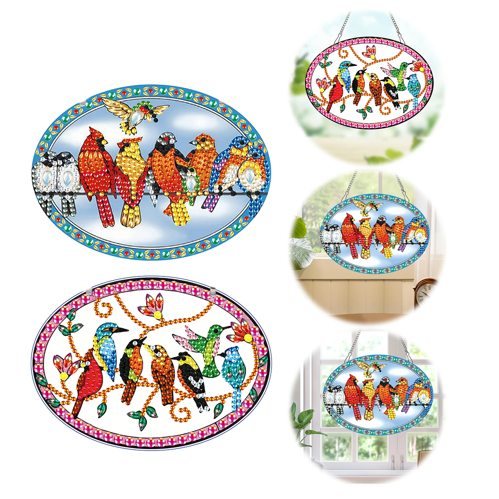 

2pcs 2D Flat DIY Rhinestone Diamond Art Window Pendants Special Shape Diamond Art Pendant Wall Decor for Home & Windows