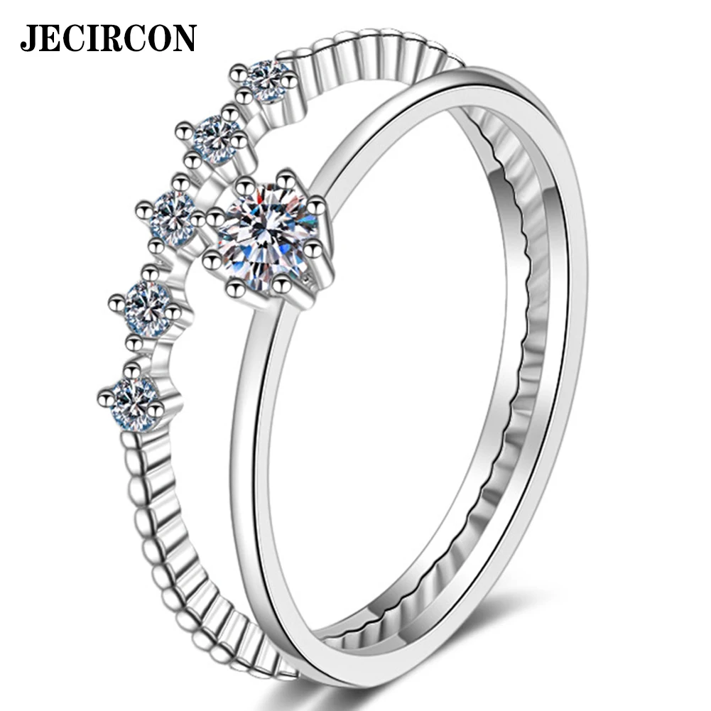 

JECIRCON 925 Sterling Silver Ring Plated PT950 Gold for Women 0.1ct Moissanite 8 Claw Pair Diamond Ring Manufacturer Wholesale