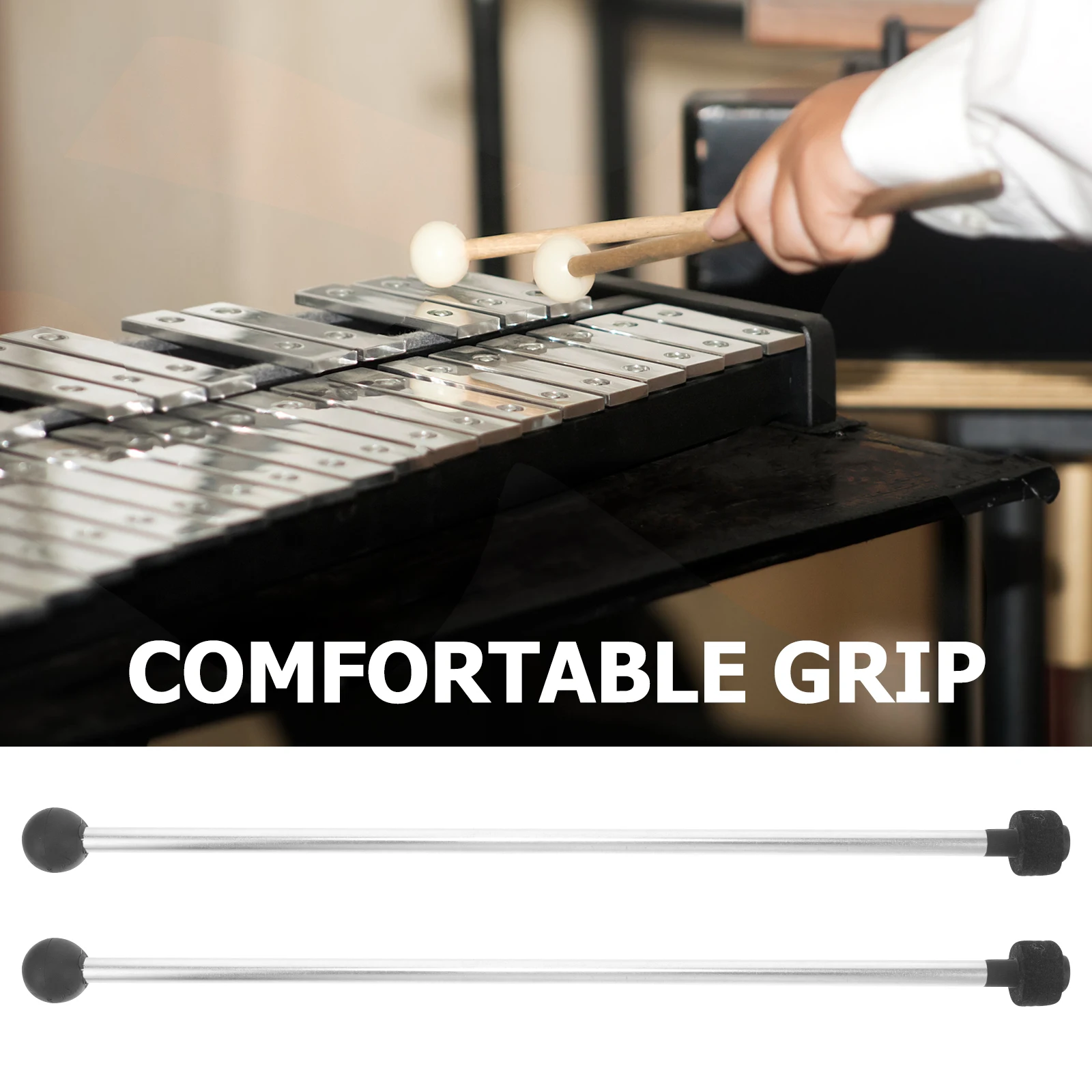

2pcs Double-headed Mallets Rubber Felt Percussion Drumsticks Marimba Xylophone Accessories Instrument Sticks Black Soft
