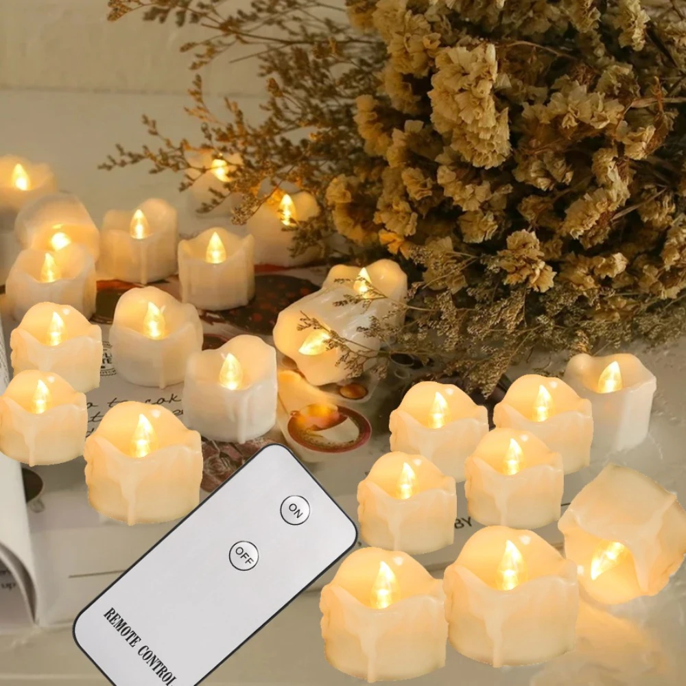 Velas Led votivas parpadeantes sin llama, candelita eléctrica con pilas para decoración de Navidad, boda, cumpleaños y Halloween